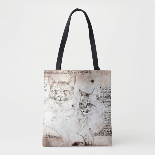 Leonardo da Vinci Kattenschets Canvas tas (Voorkant)
