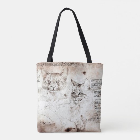 Leonardo da Vinci Kattenschets Canvas tas (Achterkant)