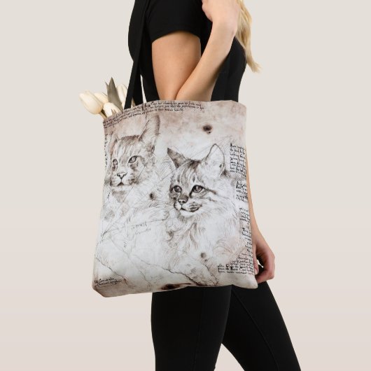 Leonardo da Vinci Kattenschets Canvas tas (Dichtbij)