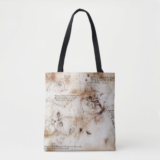 Leonardo da Vinci Kattenschets Canvas tas (Voorkant)