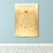 Leonardo da Vinci, Man van Vitruvius, gulden snede Canvas Afdruk (Insitu (Houten vloer))