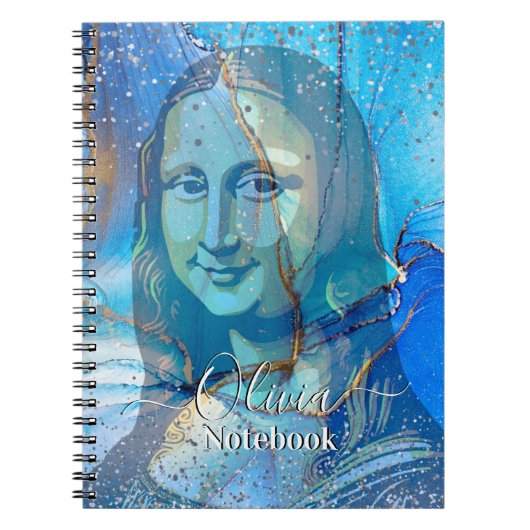 Leonardo Da Vinci Marble Blue Gradient Mona Lisa  Notitieboek (Voorkant)