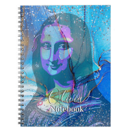 Leonardo Da Vinci Marble Blue Gradient Mona Lisa  Notitieboek
