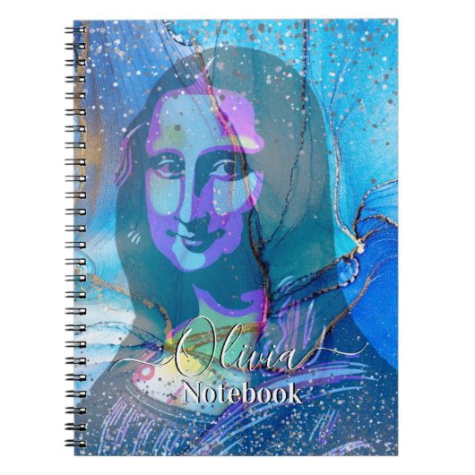 Leonardo Da Vinci Marble Blue Gradient Mona Lisa  Notitieboek (Voorkant)