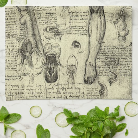 Leonardo da Vinci Menselijke Anatomie Larynxbeen Theedoek (Gevouwen)