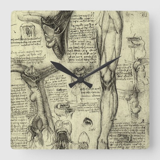 Leonardo da Vinci Menselijke Anatomie Larynxbeen Vierkante Klok (Voorkant)