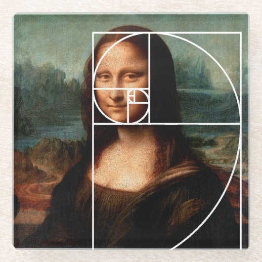 Leonardo da Vinci Mona Lisa Fibonacci sequentie Glazen Onderzetter (Voorkant)