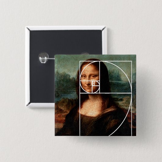 Leonardo da Vinci Mona Lisa Fibonacci sequentie Vierkante Button 5,1 Cm (Voorkant /achterkant)