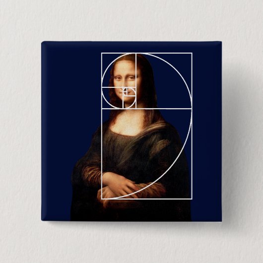 Leonardo da Vinci Mona Lisa Fibonacci sequentie Vierkante Button 5,1 Cm (Voorkant)