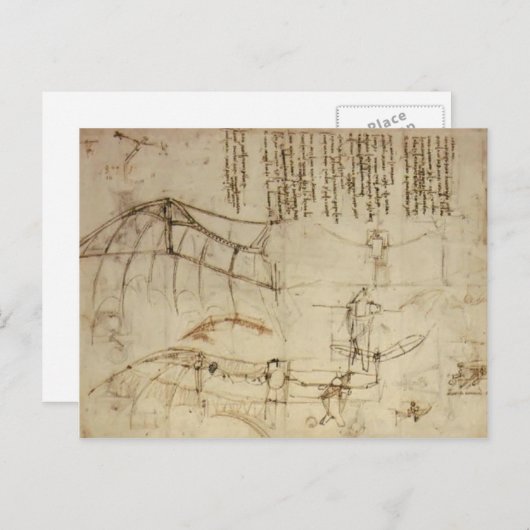 Leonardo da Vinci - Ontwerp voor een vliegmachine Briefkaart (Voorkant / Achterkant)
