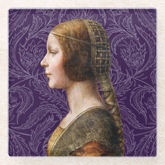 Leonardo da Vinci Portret La Bella Principessa Glazen Onderzetter (Voorkant)