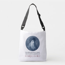 Leonardo da Vinci Portret met Citaat Crossbody Tas