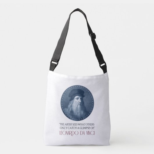 Leonardo da Vinci Portret met Citaat Crossbody Tas (Voorkant)