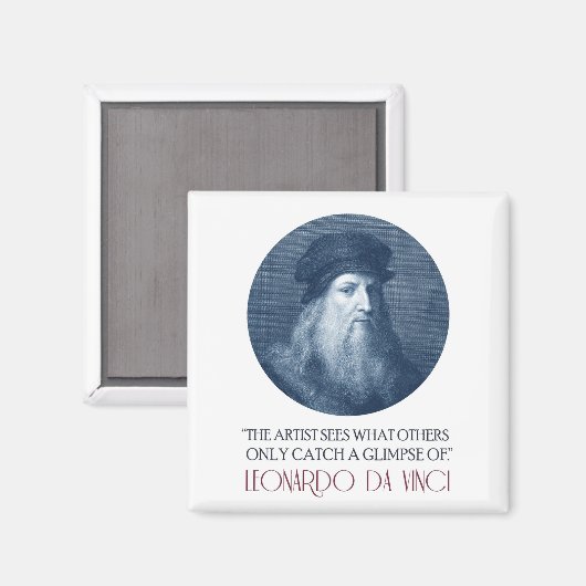 Leonardo da Vinci Portret met Citaat Magneet (Voorkant / Achterkant)