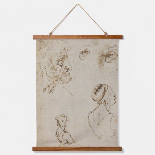 Leonardo Da Vinci schetst beroemde Art Wood Wall Hangend Wandkleed (Voorkant)
