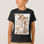 Leonardo Da Vinci schetste zwarte T-shirts (Voorkant)
