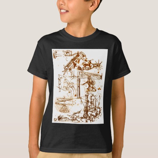 Leonardo Da Vinci schetste zwarte T-shirts (Voorkant)