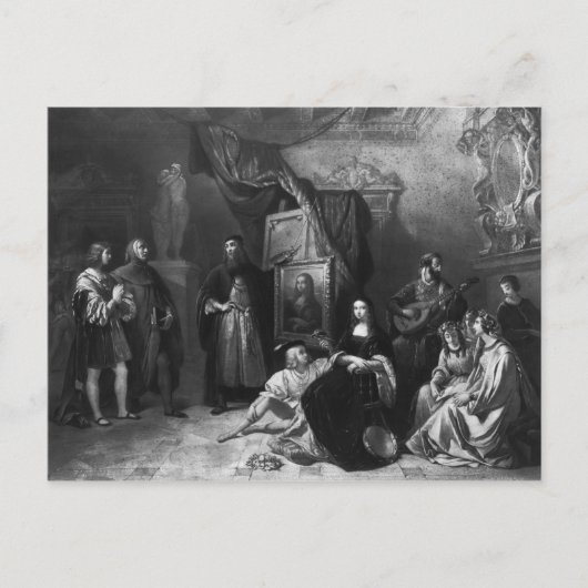 Leonardo da Vinci schildert de Gioconda Briefkaart (Voorkant)