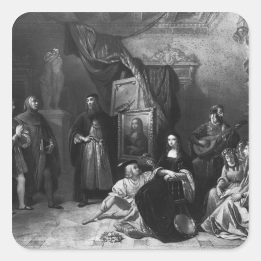 Leonardo da Vinci schildert de Gioconda Vierkante Sticker (Voorkant)