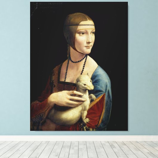Leonardo da Vinci – The Lady with an Ermine Canvas Afdruk (Insitu (Houten vloer))