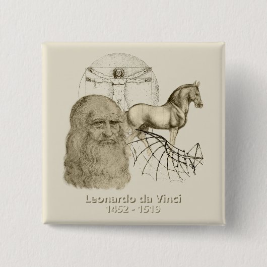 Leonardo da Vinci Vierkante Button 5,1 Cm (Voorkant)