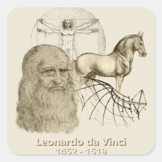 Leonardo da Vinci Vierkante Sticker (Voorkant)