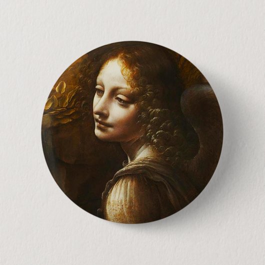 Leonardo da Vinci Virgin van de Rocks Angel Ronde Button 5,7 Cm (Voorkant)