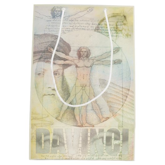 Leonardo Da Vinci Vitruvian Man Collage Medium Cadeauzakje (Achterkant)