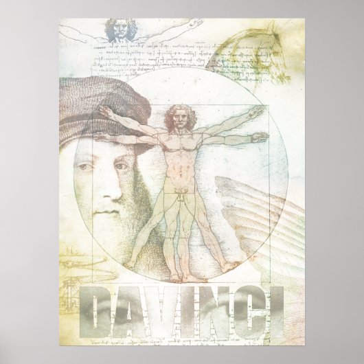 Leonardo Da Vinci Vitruvian Man Collage Poster (Voorkant)