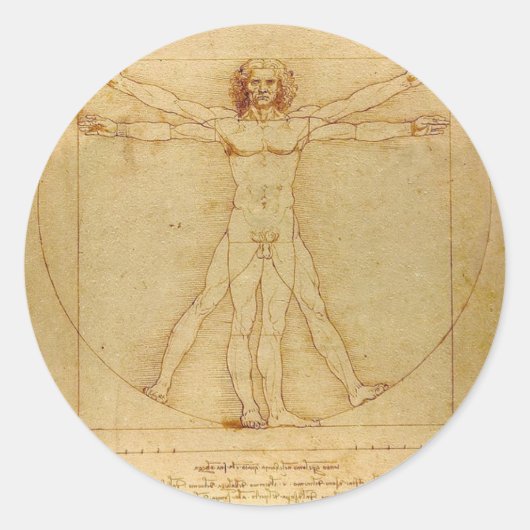 Leonardo Da Vinci - Vitruvian Man Painting Ronde Sticker (Voorkant)