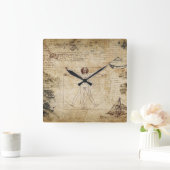 leonardo Da Vinci Vitruvian Man Vierkante Klok (Huis)