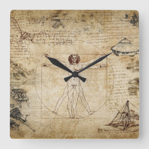 leonardo Da Vinci Vitruvian Man Vierkante Klok