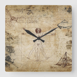 leonardo Da Vinci Vitruvian Man Vierkante Klok