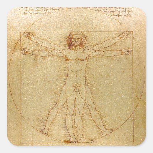 Leonardo da Vinci , Vitruvian Man Vierkante Sticker (Voorkant)