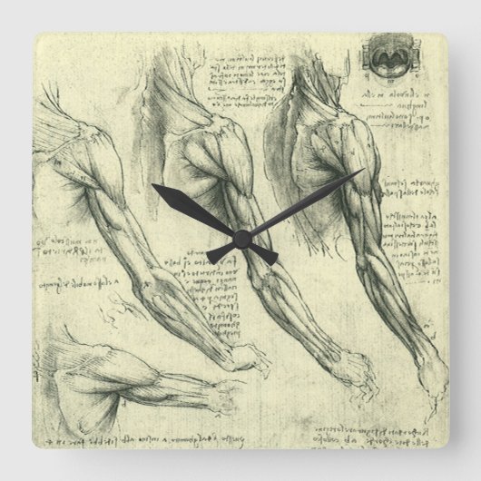 Leonardo da Vinci's anatomie van arm en schouder Vierkante Klok (Voorkant)