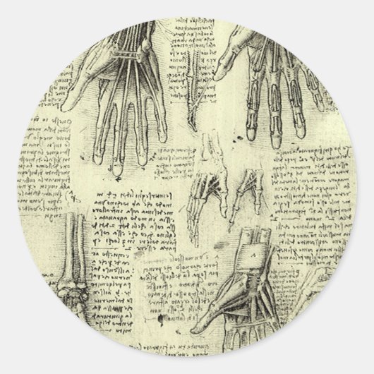 Leonardo da Vinci's anatomie van de menselijke han Ronde Sticker (Voorkant)