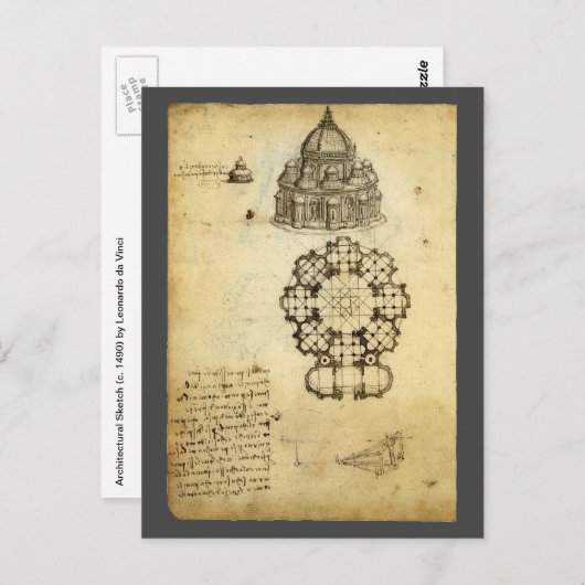 Leonardo da Vinci's Architectonische Kathedraalstu Briefkaart (Voorkant / Achterkant)