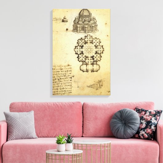 Leonardo da Vinci's Architectonische Kathedraalstu Canvas Afdruk (Insitu (Woonkamer))