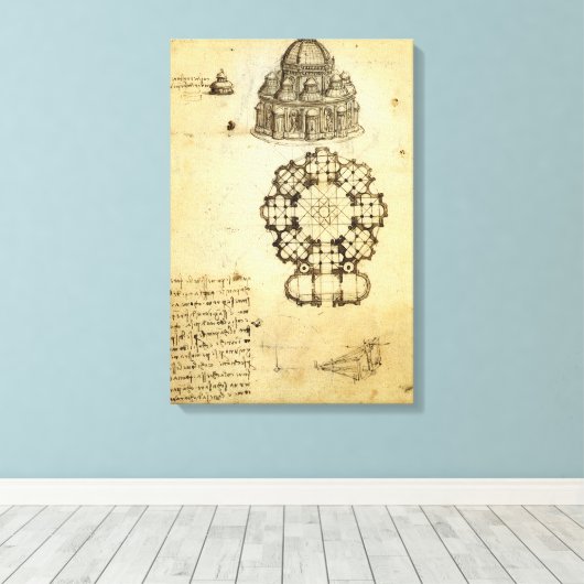 Leonardo da Vinci's Architecturale Kathedraal Stud Canvas Afdruk (Insitu (Houten vloer))
