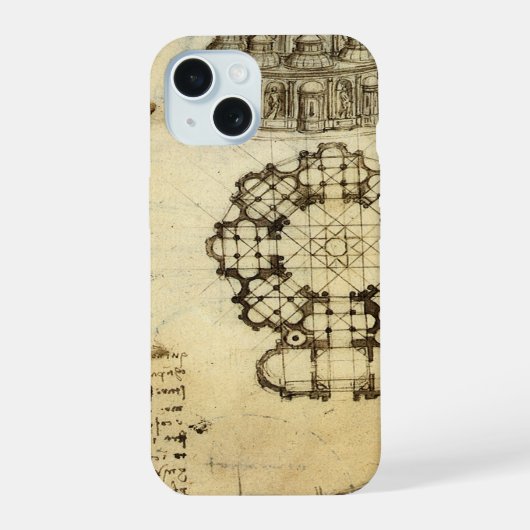 Leonardo da Vinci's Architecturale Kathedraal Stud iPhone 15 Hoesje (Achterkant)