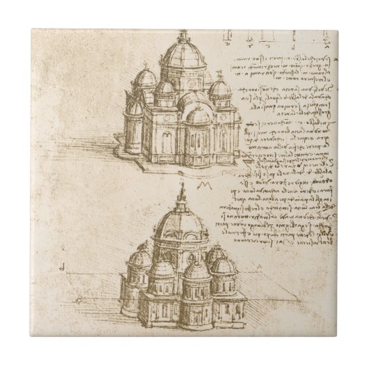Leonardo da Vinci's Architecturale Kathedraal Stud Tegeltje (Voorkant)