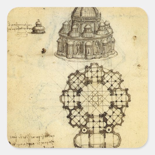 Leonardo da Vinci's Architecturale Kathedraal Stud Vierkante Sticker (Voorkant)