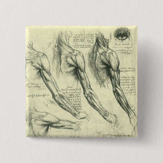 Leonardo da Vinci's arm- en schouderanatomie Vierkante Button 5,1 Cm (Voorkant)