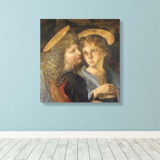 Leonardo da Vinci's doop van Christus engelen Canvas Afdruk (Insitu (Houten vloer))