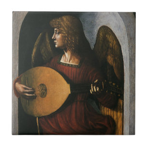 Leonardo da Vinci's Engel in het rood met een luit Tegeltje
