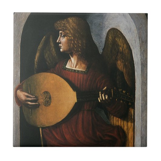 Leonardo da Vinci's Engel in het rood met een luit Tegeltje (Voorkant)