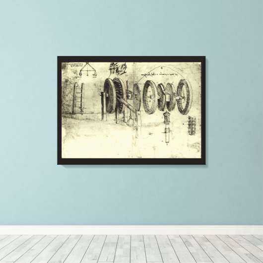 Leonardo da Vinci's Engineering Sketch of a Wheel Canvas Afdruk (Insitu (Houten vloer))