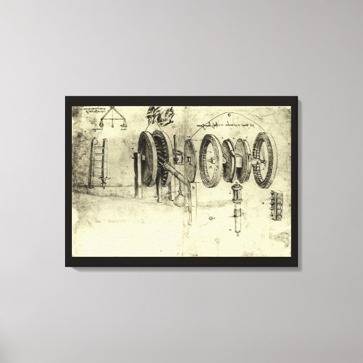 Leonardo da Vinci's Engineering Sketch of a Wheel Canvas Afdruk (Voorkant)