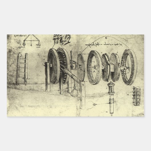 Leonardo da Vinci's Engineering Sketch of a Wheel Rechthoekige Sticker (Voorkant)