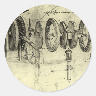 Leonardo da Vinci's Engineering Sketch of a Wheel Ronde Sticker